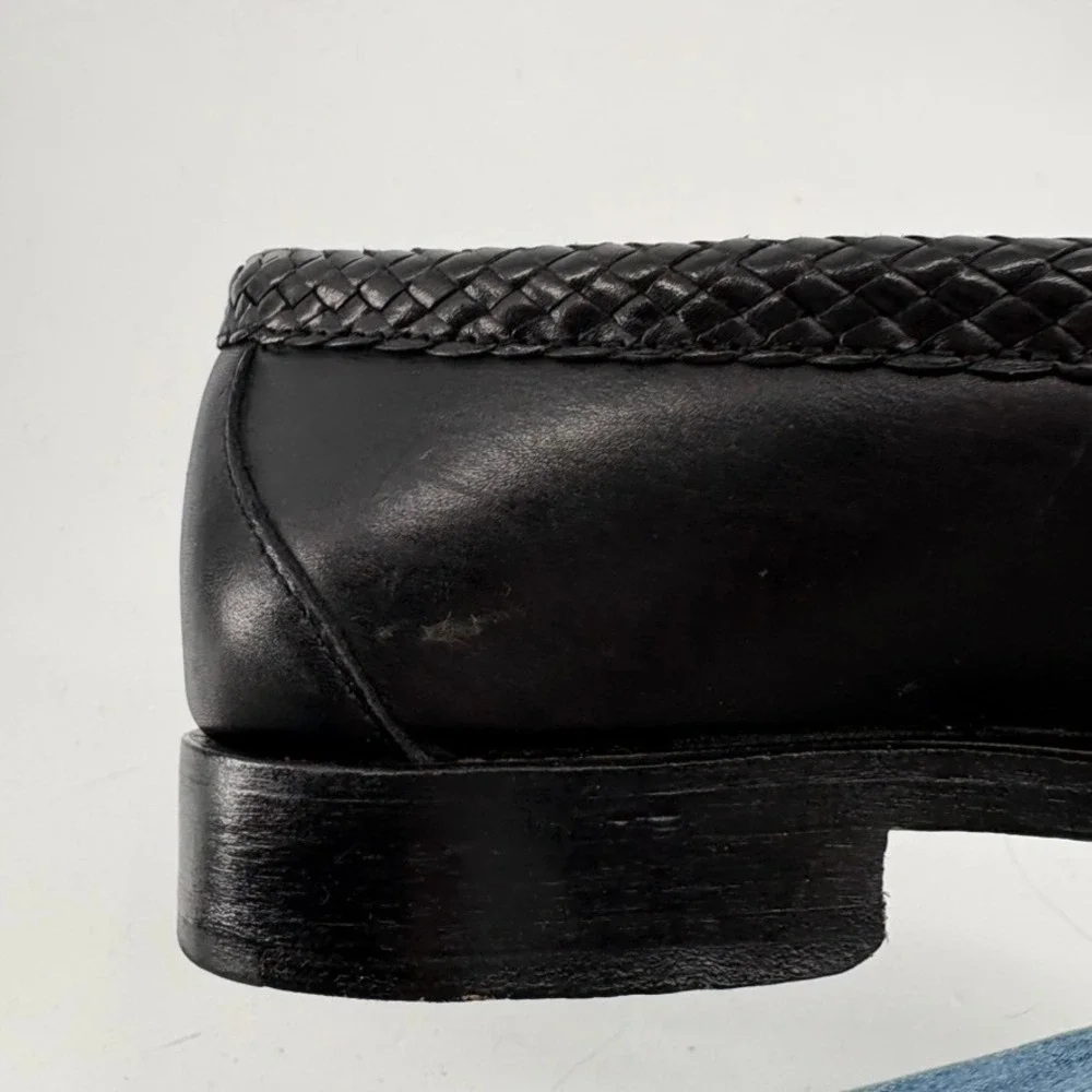 Brooks Brothers Tassel Loafers 10 D Black Leather Braided Trim Hand Sewn Shoes